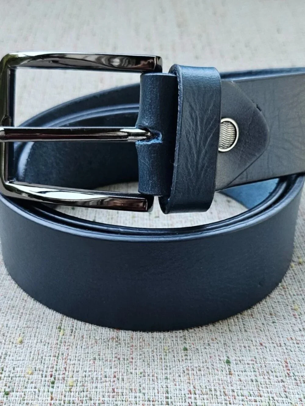 Blue Belt Genuine Leather Waistband Unisex Belt Pin Buckle Handmade Size 36 New